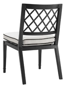 Casa Padrino Luxus Esszimmerstuhl Mattschwarz / Weiß 53 x 66 x H. 87 cm - Aluminium Küchenstuhl mit Kissen - Esszimmermöbel