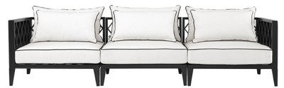 Casa Padrino Luxus Wohnzimmer Sofa mit Kissen Mattschwarz / Weiß 275,5 x 93 x H. 69 cm - Wohnzimmermöbel