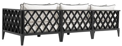 Casa Padrino Luxus Wohnzimmer Sofa mit Kissen Mattschwarz / Weiß 275,5 x 93 x H. 69 cm - Wohnzimmermöbel