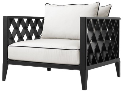 Casa Padrino sillón de lujo con cojines negro mate / blanco 96,5 x 93,5 x H. 68,5 cm - Muebles de Salón