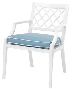 Casa Padrino luxury dining chair with armrests and cushion white / light blue 60 x 66 x H. 87 cm - Aluminum Kitchen Chair - Dining Room Furniture