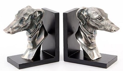 Casa Padrino Bookends Set Dog Heads Antique Silver / Black 20 x 19.5 x H. 10 cm - Luxury Decoration Accessories