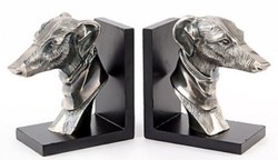 Casa Padrino Buchstützen Set Hundeköpfe Antik Silber / Schwarz