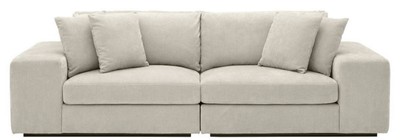Casa Padrino Luxus Wohnzimmer Sofa mit Kissen Sandfarben / Schwarz 280 x 120 x H. 90 cm - Luxus Qualität