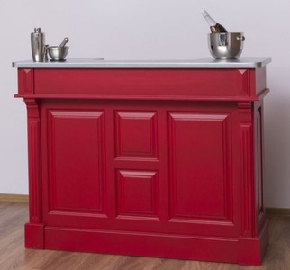 Casa Padrino bancone bar in stile country rosso / argento 140 x 51 x H. 107 cm - Bancone in Legno Massello con Piano Zincato - Mobili in Stile Country