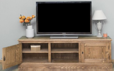 Casa Padrino Landhausstil Sideboard mit 2 Türen Braun 180 x 46 x H. 56 cm - Massivholz Fernsehschrank - Wohnzimmerschrank - Möbel im Landhausstil