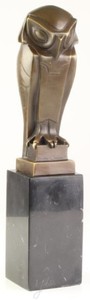 Casa Padrino Figure en Bronze Art Déco Hibou Bronze / Or / Noir 7,8 x 8,4 x H. 32,7 cm  - Sculpture Déco avec Socle en Marbre