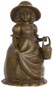 Casa Padrino Art Nouveau Table Bell Girl with Basket Bronze / Gold 7.1 x 6.5 x H. 12.4 cm - Table Bell Service Bell Made Of Bronze - Hotel & Gastronomy Accessories