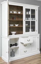 Casa Padrino gabinete de cocina de estilo campestre blanco / marrón 179 x 47 x H. 225 cm - Gabinete de Cocina de Madera Maciza con 4 Puertas y 3 Cajones - Muebles de Cocina de Estilo Campestre 