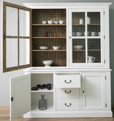 Casa Padrino gabinete de cocina de estilo campestre blanco / marrón 179 x 47 x H. 225 cm - Gabinete de Cocina de Madera Maciza con 4 Puertas y 3 Cajones - Muebles de Cocina de Estilo Campestre 
