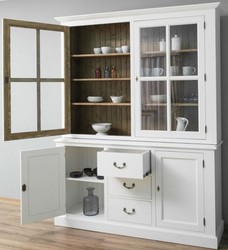 Casa Padrino gabinete de cocina de estilo campestre blanco / marrón 179 x 47 x H. 225 cm - Gabinete de Cocina de Madera Maciza con 4 Puertas y 3 Cajones - Muebles de Cocina de Estilo Campestre 