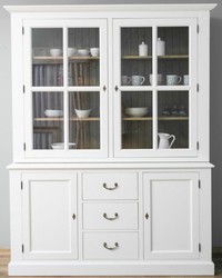 Casa Padrino gabinete de cocina de estilo campestre blanco / marrón 179 x 47 x H. 225 cm - Gabinete de Cocina de Madera Maciza con 4 Puertas y 3 Cajones - Muebles de Cocina de Estilo Campestre 