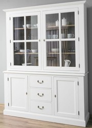 Casa Padrino gabinete de cocina de estilo campestre blanco / marrón 179 x 47 x H. 225 cm - Gabinete de Cocina de Madera Maciza con 4 Puertas y 3 Cajones - Muebles de Cocina de Estilo Campestre 