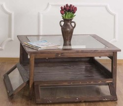 Casa Padrino Landhausstil Massivholz Couchtisch mit Glasplatt Braun