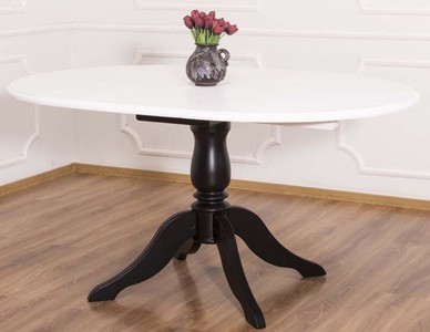 Casa Padrino tavolo da pranzo stile country bianco / nero Ø 120 x A. 78 cm - Tavolo da cucina rotondo allungabile in legno massello - Mobili per Sala da Pranzo Stile Country
