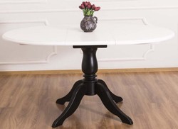 Casa Padrino Country Style Dining Table White / Black Ø 120 x H. 78 cm - Round Extendable Solid Wood Kitchen Table - Country Style Dining Room Furniture