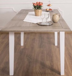 Casa Padrino tavolo da pranzo stile country marrone / bianco 160-200 x 90 x A. 78 cm - Tavolo da Cucina in Legno Massello con Piano Allungabile in Rovere