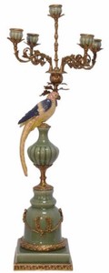 Casa Padrino Portacandele in Stile Art Nouveau con Pappagallo Decorativo Multicolore / Ottone 35,5 x 35,5 x H. 83,5 cm - Accessori Decorativi Barocchi e Art Nouveau