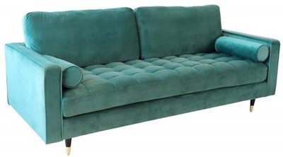 Casa Padrino Wohnzimmer Samt Sofa mit Kissen Smaragdgrün / Schwarz / Messing 225 x 95 x H. 90 cm - Luxus Wohnzimmer Möbel