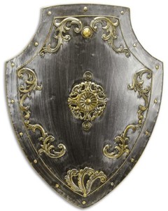 Casa Padrino escudo de caballero de metal plata / oro antiguo 55 x A. 71 cm - Decoración Medieval - Decoración de Paredes
