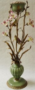 Casa Padrino portacandele Art Nouveau con fiori e uccelli decorativi multicolore / ottone A. 64 cm - Accessori Decorativi in Stile Barocco e Art Nouveau