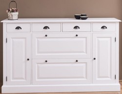 Casa Padrino Country Style Solid Wood Cabinet White 176 x 35 x H. 105 cm - Sideboard - Dresser - Shoe Cabinet - Floorboard - Country Style Furniture