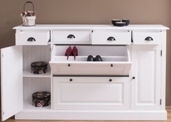 Casa Padrino Country Style Solid Wood Cabinet White 176 x 35 x H. 105 cm - Sideboard - Dresser - Shoe Cabinet - Floorboard - Country Style Furniture