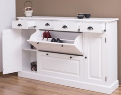 Casa Padrino Country Style Solid Wood Cabinet White 176 x 35 x H. 105 cm - Sideboard - Dresser - Shoe Cabinet - Floorboard - Country Style Furniture