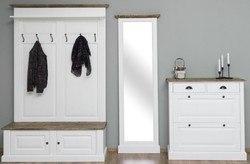 Casa Padrino set di mobili per guardaroba in stile country in legno massello bianco / marrone - Armadio Guardaroba - Specchio - Armadio Scarpiera - Mobile Guardaroba Stile Country