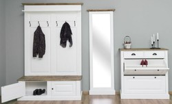 Casa Padrino set di mobili per guardaroba in stile country in legno massello bianco / marrone - Armadio Guardaroba - Specchio - Armadio Scarpiera - Mobile Guardaroba Stile Country