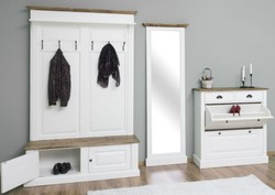 Casa Padrino set di mobili per guardaroba in stile country in legno massello bianco / marrone - Armadio Guardaroba - Specchio - Armadio Scarpiera - Mobile Guardaroba Stile Country