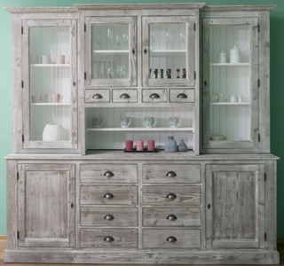 Casa Padrino Landhausstil Massivholz Schrank Küchenschrank Grau / Weiß