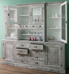Casa Padrino armoire de cuisine de style campagnard gris / blanc 244 x 47 x H. 225 cm - Armoire 2 pièces avec 6 portes et 12 tiroirs - Meubles de Cuisine de Style Campagnard