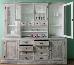 Casa Padrino armoire de cuisine de style campagnard gris / blanc 244 x 47 x H. 225 cm - Armoire 2 pièces avec 6 portes et 12 tiroirs - Meubles de Cuisine de Style Campagnard