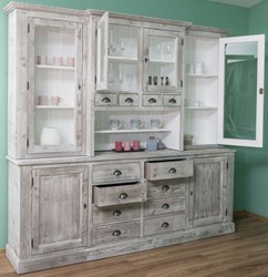 Casa Padrino armoire de cuisine de style campagnard gris / blanc 244 x 47 x H. 225 cm - Armoire 2 pièces avec 6 portes et 12 tiroirs - Meubles de Cuisine de Style Campagnard