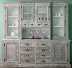 Casa Padrino armoire de cuisine de style campagnard gris / blanc 244 x 47 x H. 225 cm - Armoire 2 pièces avec 6 portes et 12 tiroirs - Meubles de Cuisine de Style Campagnard