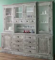 Casa Padrino armoire de cuisine de style campagnard gris / blanc 244 x 47 x H. 225 cm - Armoire 2 pièces avec 6 portes et 12 tiroirs - Meubles de Cuisine de Style Campagnard