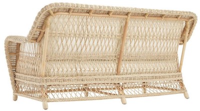 Casa Padrino Luxus Wohnzimmer Sofa mit Kissen Naturfarben / Cremefarben 202 x 99 x H. 97 cm - Gepolsterte Couch mit handgewebtem Rattangeflecht