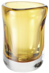 Casa Padrino luxury decorative glass vase yellow Ø 12 x H. 17 cm - Hand Blown Flower Vase - Luxury Decoration Accessories