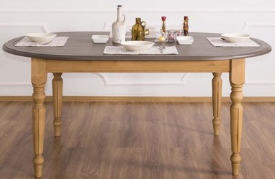 Casa Padrino tavolo da pranzo stile country grigio / marrone chiaro 180 x 120 x A. 78 cm - Tavolo da Cucina Ovale in Legno Massello con Piano in Rovere