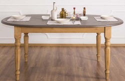 Casa Padrino Country Style Dining Table Gray / Light Brown 180 x 120 x H. 78 cm - Oval Solid Wood Kitchen Table with Oak Wood Top
