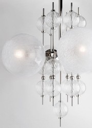 Casa Padrino luxury chandelier silver Ø 85 x H. 82.5 cm - Modern Metal Chandelier with Corrugated Spiral Hollow Glass Balls and Spherical Glass Lampshades