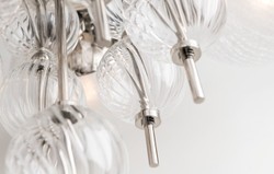 Casa Padrino luxury chandelier silver Ø 85 x H. 82.5 cm - Modern Metal Chandelier with Corrugated Spiral Hollow Glass Balls and Spherical Glass Lampshades