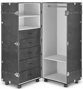 Casa Padrino Luxus Kunstleder Kofferschrank mit Rollen Schwarz / Silber