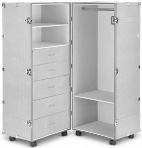 Casa Padrino Luxus Kunstleder Kofferschrank mit Rollen Weiß / Silber