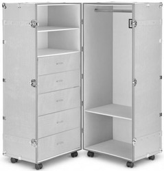 Casa Padrino Luxus Kunstleder Kofferschrank mit Rollen Weiß / Silber