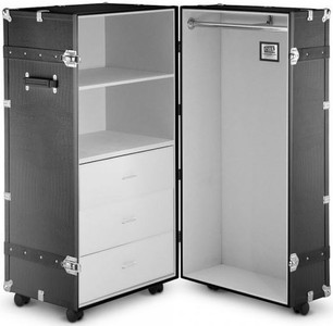 Casa Padrino Luxus Kunstleder Kofferschrank mit Rollen Schwarz / Silber