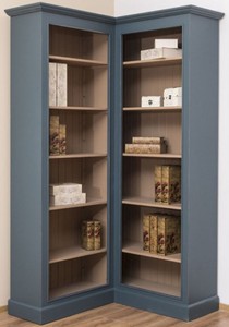 Casa Padrino gabinete esquinero de estilo campestre azul / beige 102 x 102 x A. 210 cm - Armario de Libros de Madera Maciza - Muebles de Salón de Estilo Campestre