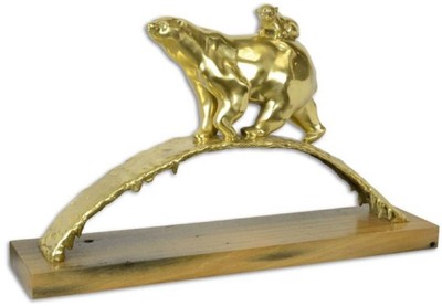 Casa Padrino escultura de bronce de lujo oso polar oro / marrón 85,3 x 19,8 x A. 49,9 cm - Figura de Bronce Dorado con Base de Madera - Colección de Lujo