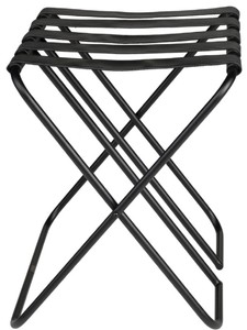 Casa Padrino Luxus Gepäckablage Schwarz 55 x 44 x H. 50 cm - Zusammenklappbarer Kofferständer mit pulverbeschichtetem Stahl und Kunstleder - Hotel Accessoires